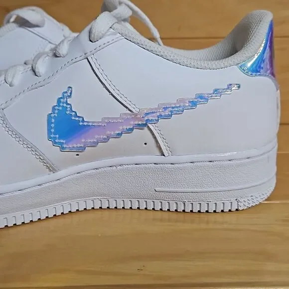 Nike Air Force 1 GS Digital Swoosh White Multi-Color Black CW1577-100 - Picture 8 of 11